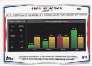 2014 Bowman Chrome Mini #308 Sean Newcomb Back