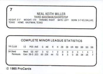 1985 ProCards Reading Phillies #7 Keith Miller Back