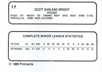 1985 ProCards Reading Phillies #17 Scott Wright Back
