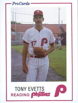 1985 ProCards Reading Phillies #22 Tony Evetts Front
