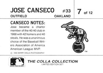 1990 The Colla Collection Limited Edition Jose Canseco #7 Jose Canseco Back