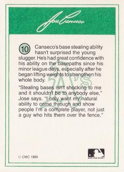 1989 CMC Jose Canseco #10 Jose Canseco Back