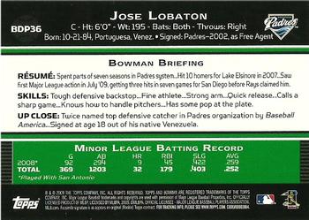 2009 Bowman Draft Picks & Prospects #BDP36 Jose Lobaton Back