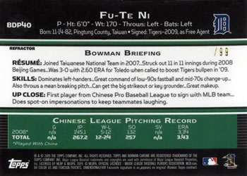 2009 Bowman Draft Picks & Prospects #BDP40 Fu-Te Ni Back