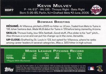 2009 Bowman Draft Picks & Prospects #BDP7 Kevin Mulvey Back