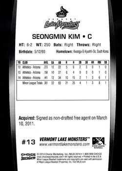 2014 Choice Vermont Lake Monsters #13 Seong-Min Kim Back