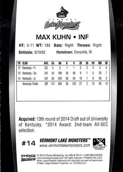 2014 Choice Vermont Lake Monsters #14 Max Kuhn Back