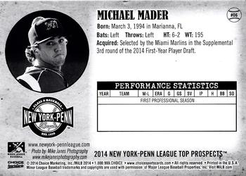 2014 Choice New York-Penn League Top Prospects #6 Michael Mader Back