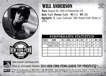 2014 Choice New York-Penn League Top Prospects #19 Will Anderson Back
