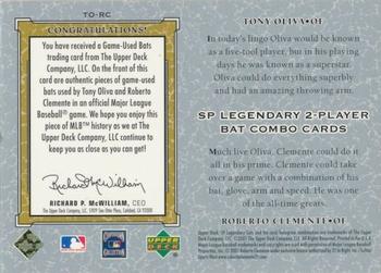 2001 SP Legendary Cuts - Game Bat Combo #TO-RC Tony Oliva / Roberto Clemente Back