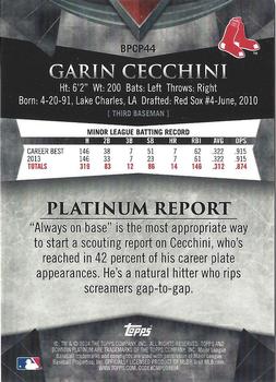 2014 Bowman Platinum - Chrome Prospects Blue Refractors #BPCP44 Garin Cecchini Back