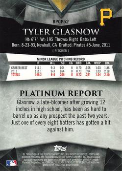 2014 Bowman Platinum - Chrome Prospects Green Refractors #BPCP52 Tyler Glasnow Back