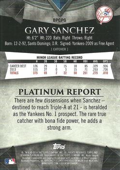 2014 Bowman Platinum - Chrome Prospects Purple Refractors #BPCP6 Gary Sanchez Back