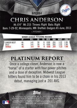 2014 Bowman Platinum - Chrome Prospects Purple Refractors #BPCP84 Chris Anderson Back