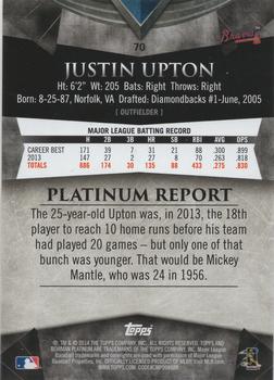2014 Bowman Platinum - Gold #70 Justin Upton Back