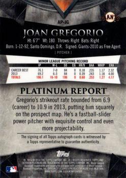 2014 Bowman Platinum - Prospect Autographs #AP-JG Joan Gregorio Back