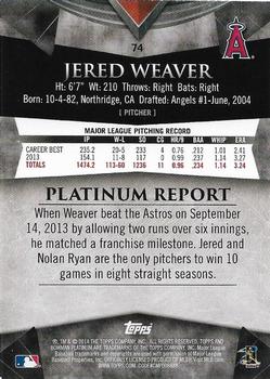 2014 Bowman Platinum - Ruby #74 Jered Weaver Back