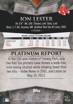2014 Bowman Platinum - Sapphire #43 Jon Lester Back