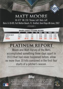 2014 Bowman Platinum - Sapphire #44 Matt Moore Back