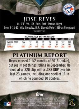 2014 Bowman Platinum - Sapphire #64 Jose Reyes Back