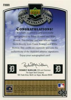2005 UD Past Time Pennants - Past Time Dual Signatures #FHWH Frank Howard / Willie Horton Back