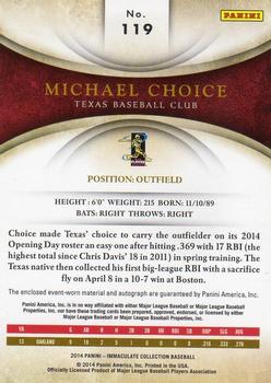 2014 Panini Immaculate Collection #119 Michael Choice  Back