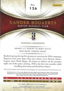 2014 Panini Immaculate Collection #126 Xander Bogaerts  Back