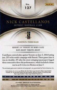 2014 Panini Immaculate Collection #127 Nick Castellanos  Back