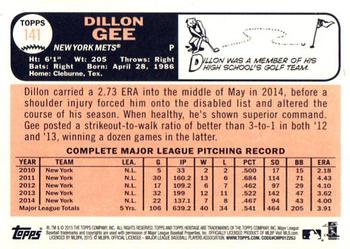 2015 Topps Heritage #141 Dillon Gee Back