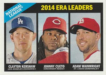 2015 Topps Heritage #221 National League 2014 ERA Leaders (Clayton Kershaw / Johnny Cueto / Adam Wainwright) Front