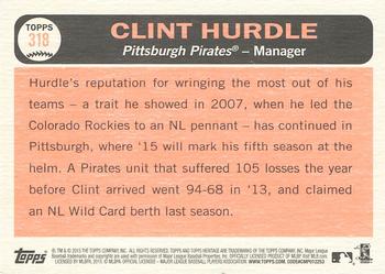2015 Topps Heritage #318 Clint Hurdle Back
