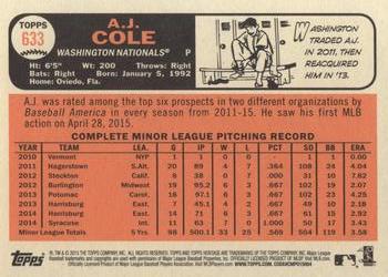 2015 Topps Heritage #633 A.J. Cole Back