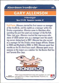 2012 Grandstand Aberdeen IronBirds #1 Gary Allenson Back