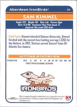 2012 Grandstand Aberdeen IronBirds #17 Sam Kimmel Back