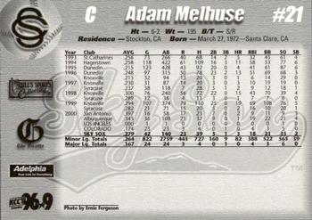 2001 Colorado Springs Sky Sox #NNO Adam Melhuse Back