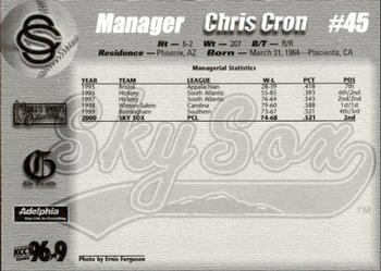 2001 Colorado Springs Sky Sox #NNO Chris Cron Back