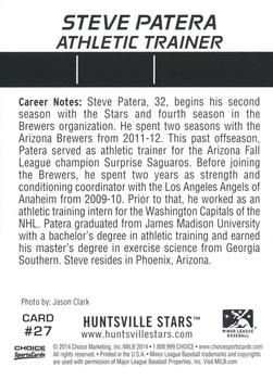 2014 Choice Huntsville Stars #27 Steve Patera Back