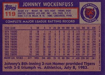 1984 Topps #119 Johnny Wockenfuss Back
