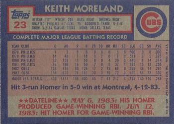 1984 Topps #23 Keith Moreland Back