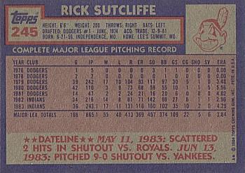 1984 Topps #245 Rick Sutcliffe Back