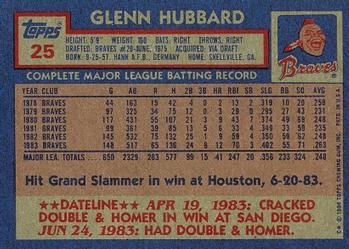 1984 Topps #25 Glenn Hubbard Back