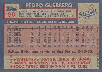 1984 Topps #90 Pedro Guerrero Back