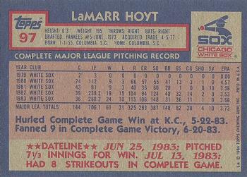 1984 Topps #97 LaMarr Hoyt Back