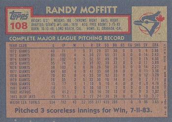 1984 Topps #108 Randy Moffitt Back