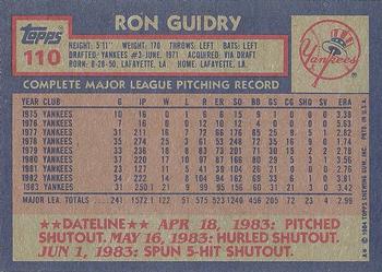 1984 Topps #110 Ron Guidry Back