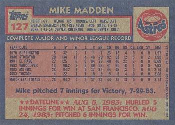 1984 Topps #127 Mike Madden Back