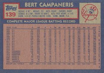 1984 Topps #139 Bert Campaneris Back