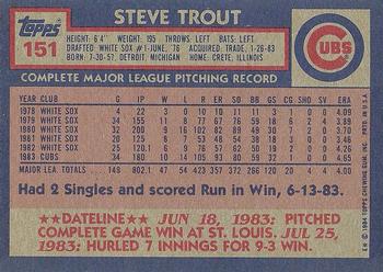 1984 Topps #151 Steve Trout Back