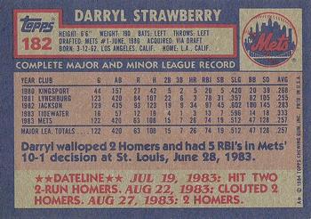 1984 Topps #182 Darryl Strawberry Back