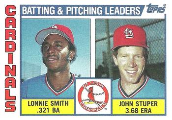 1984 Topps #186 Cardinals Leaders / Checklist (Lonnie Smith / John Stuper) Front